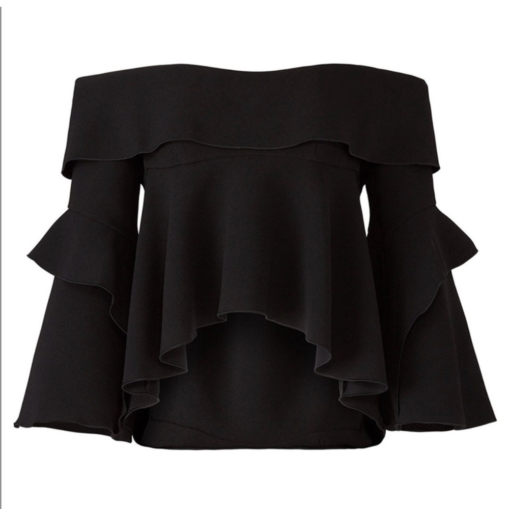 Size 6 NICHOLAS Black Off-Shoulder Ruffle Top - Picture 2 of 5